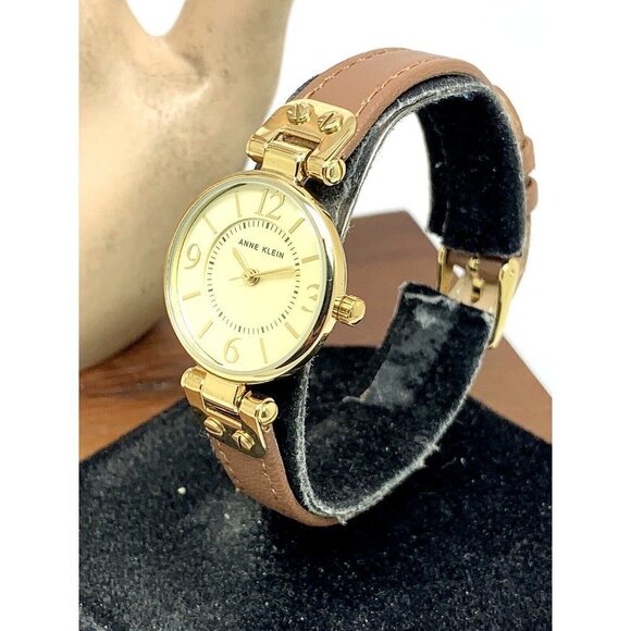 Anne Klein Women's Watch 10/9442 Gold Dial Quartz 26mm Brown Leather Band - Picture 2 of 13